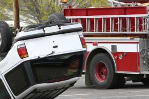 Photo of an overturned SUV
